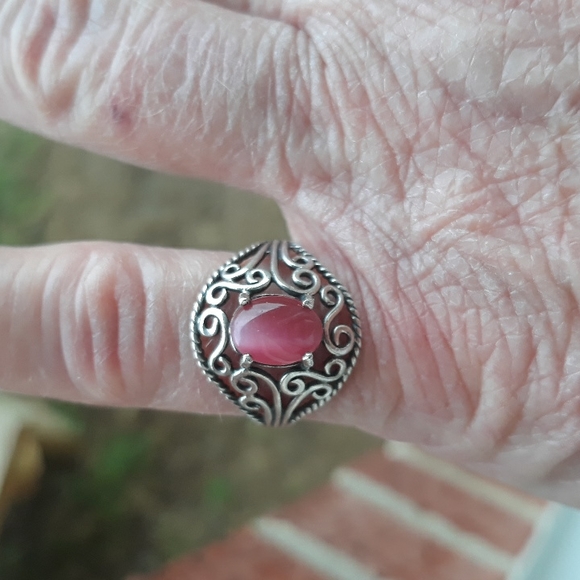 VTG Filigree Sterling Silver Pink Cat's Eye Ring - Picture 2 of 8